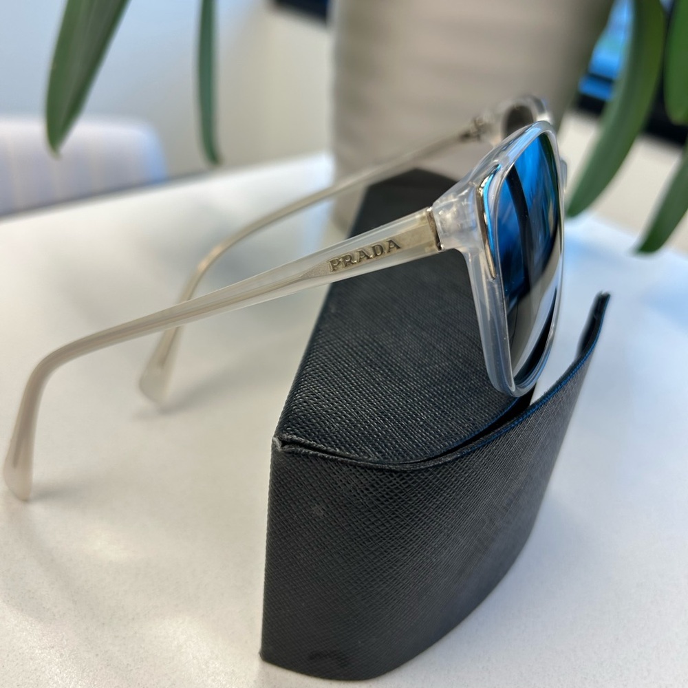 Prada Clear/Light Grey Rounded Square Sunglasses - image 1